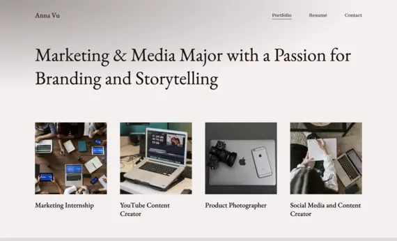 The portfolio of Anna Vu, marketing and media major.