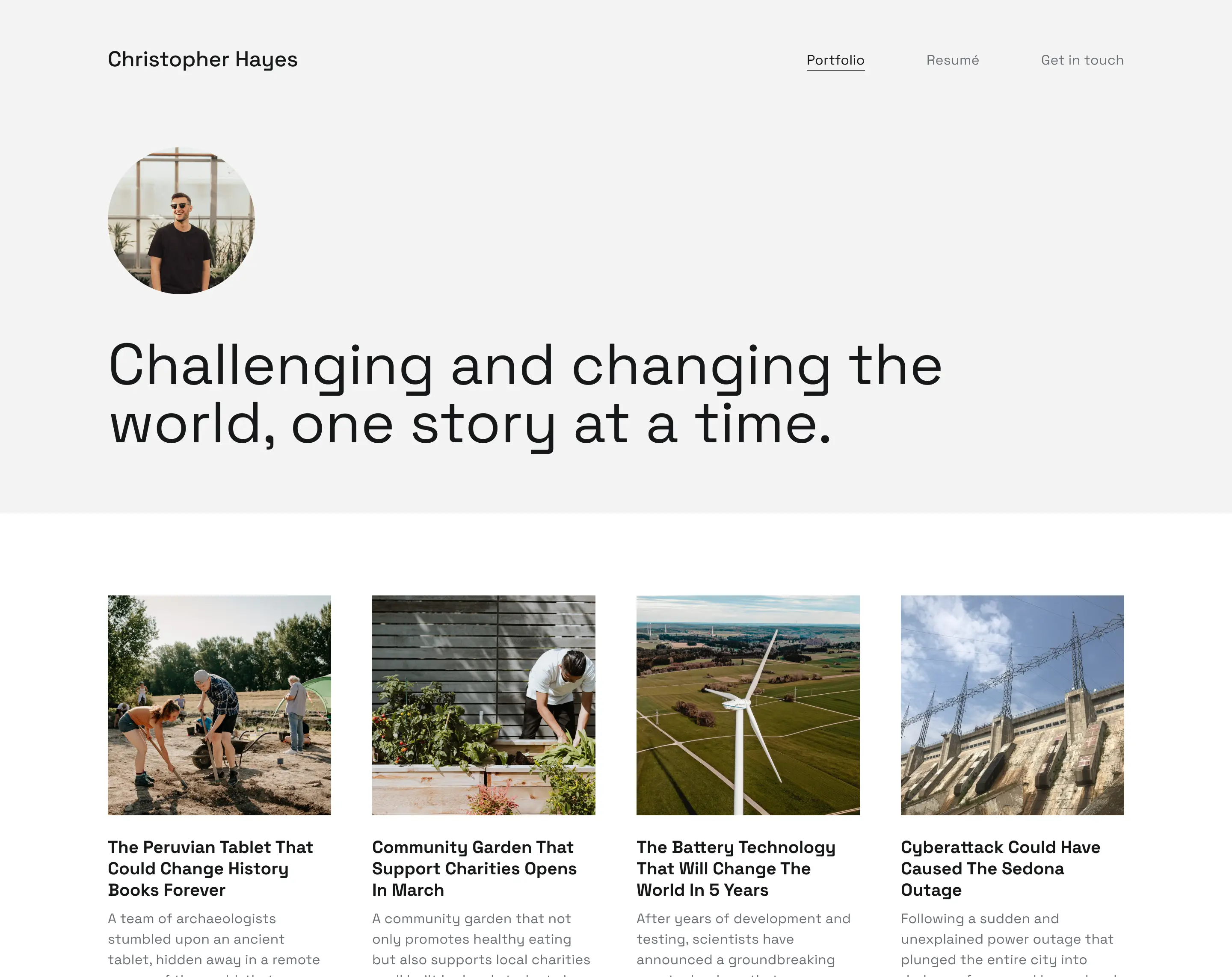 The portfolio of Christopher Hayes, journalist, made with Copyfolio.