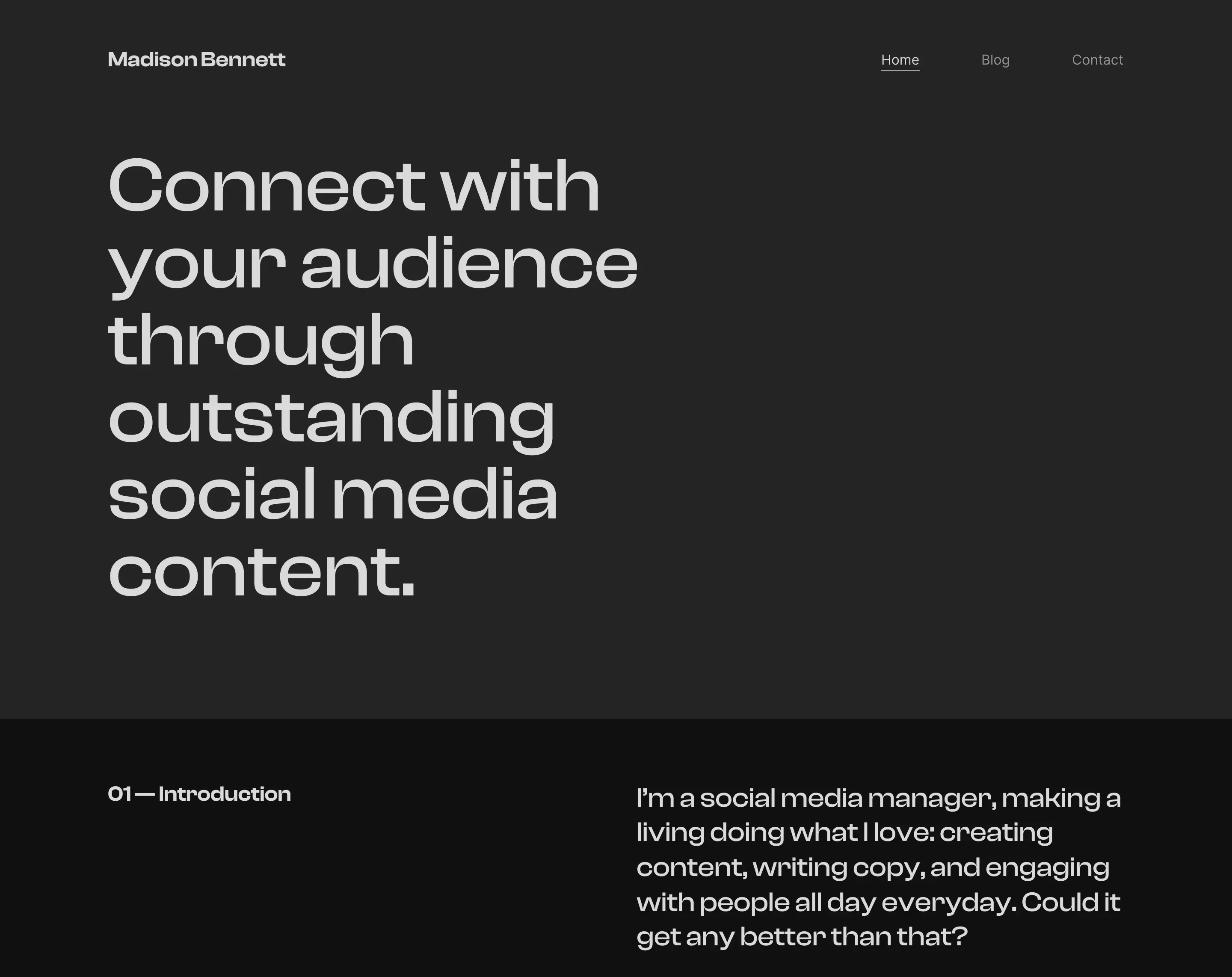 A social media specialist website created with Copyfolio.