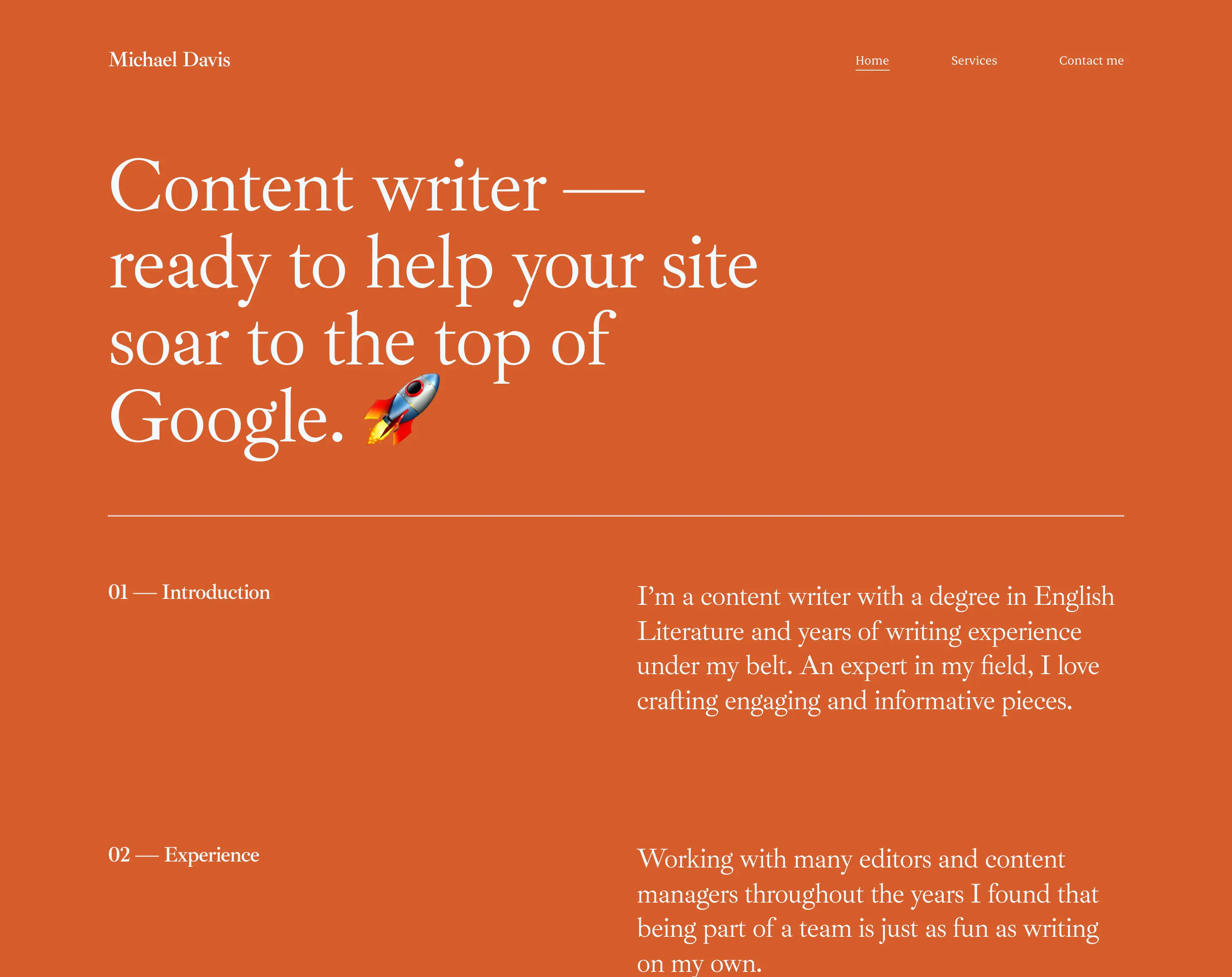 The freelance content writer website of Michael Davis, created with Copyfolio.