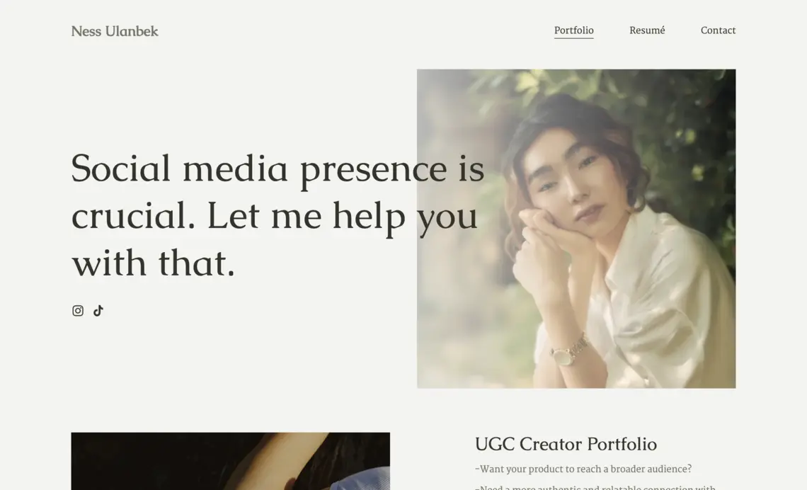 The portfolio website of Ness Ulanbek, UGC creator.