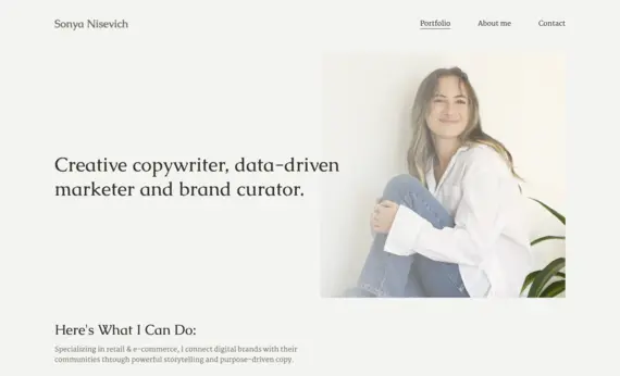 The portfolio website of Sonya Nisevich, copywriter and marketer.