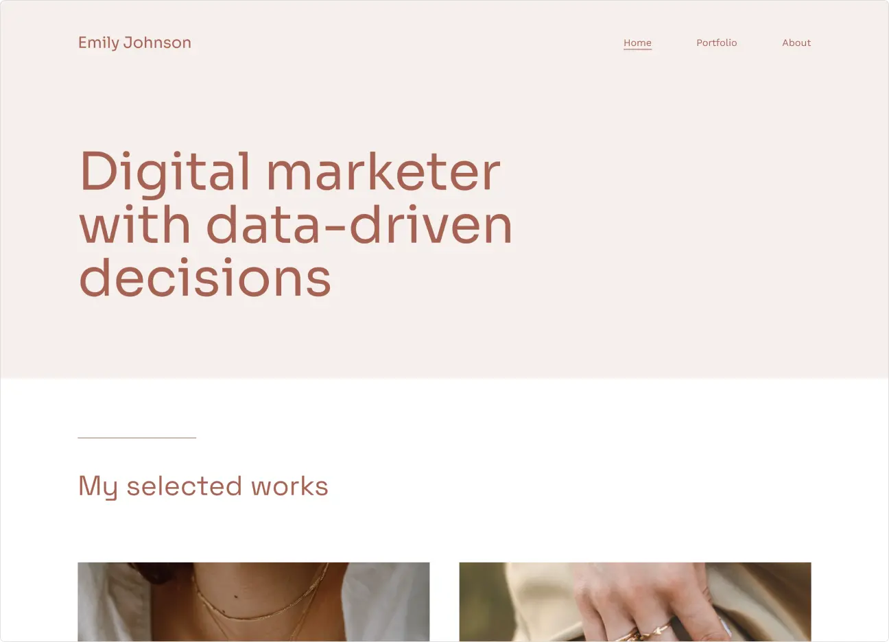 A freelance marketing portfolio website made with Copyfolio, for Emily Johnson, who is a digital marketer with data-driven decisions.