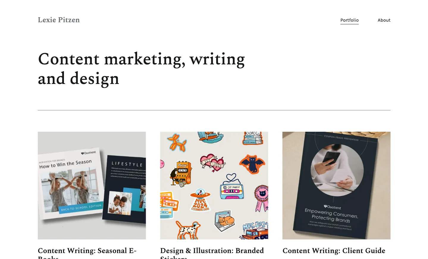 The portfolio of Lexie Pitzen, content marketer.