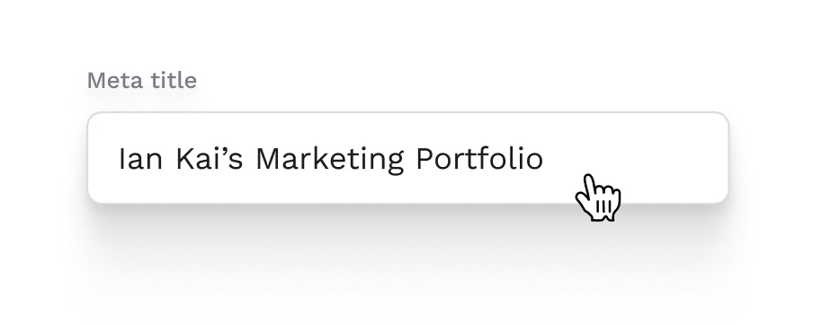 The filled-out meta title field of the marketing portfolio page of Ian Kai, as part of his page's SEO optimization flow.