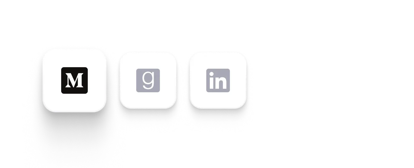 Examples of social media icons you can use on your blog made with Copyfolio to easily link to your social media profiles, such as LinkedIn, Medium, or Goodreads.